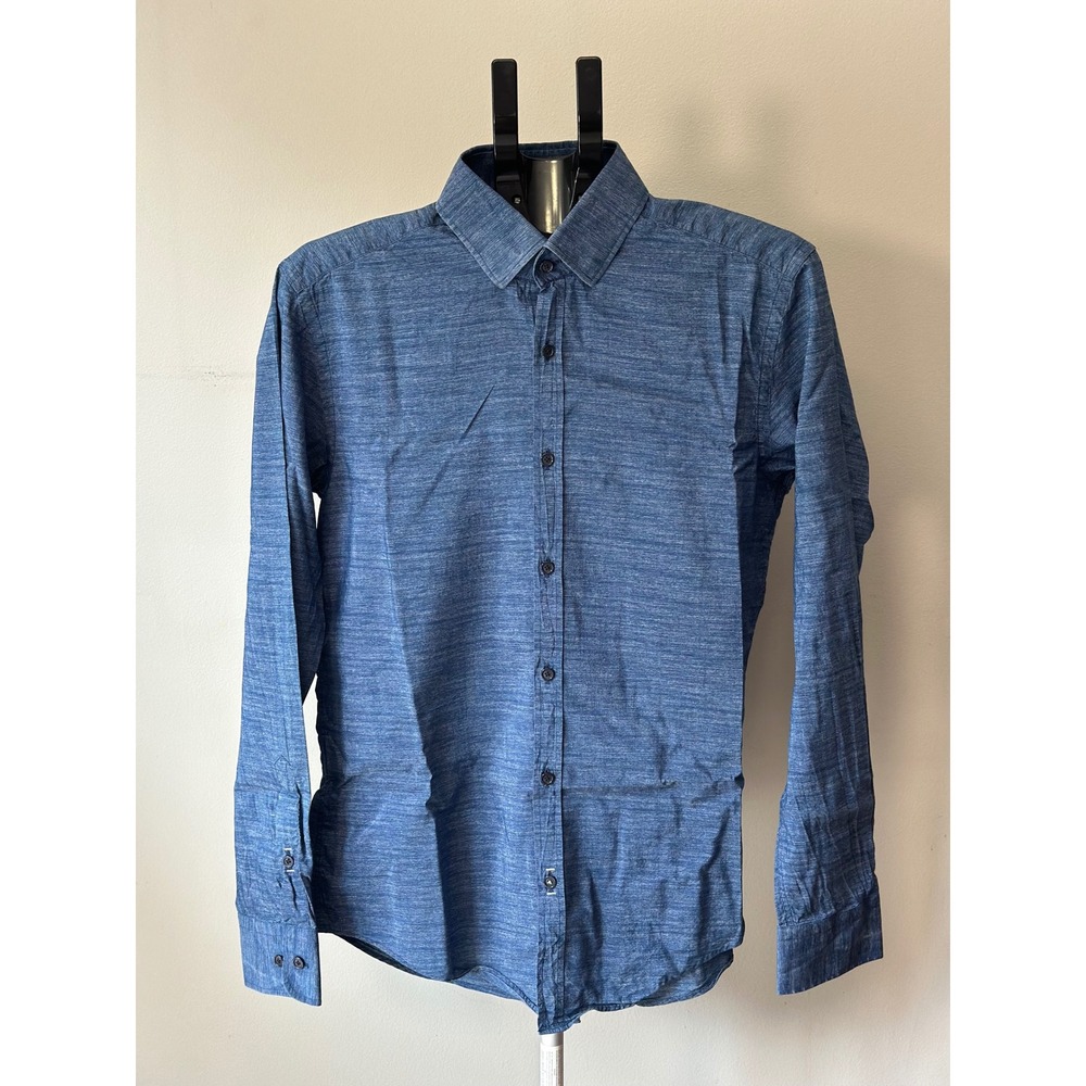BOSS Hugo Boss T-Simon Shirt Mens M Blue Cotton Silk Tailored Quiet Luxury